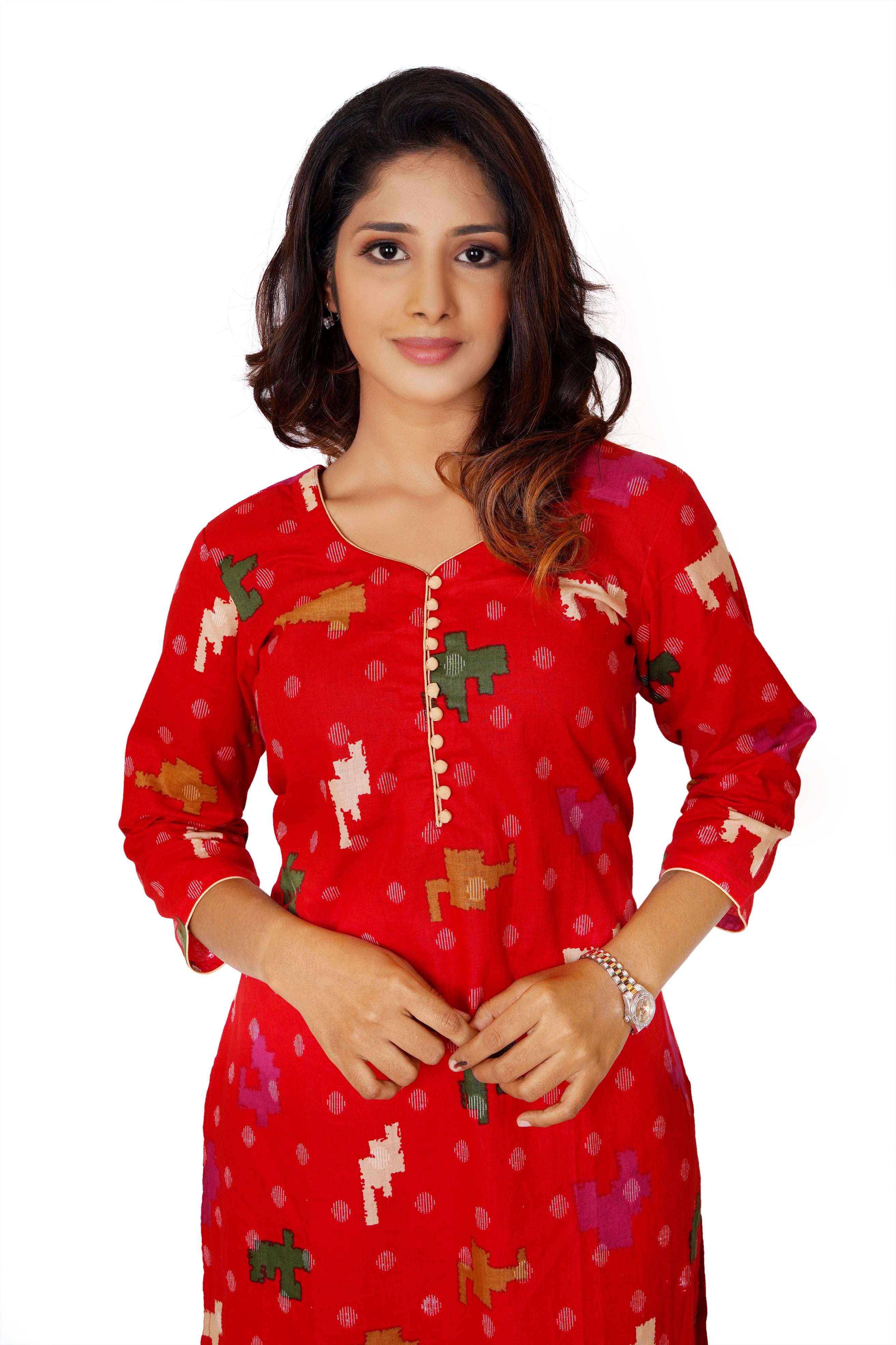 Women s Kurti with patch design Red VRDESIGNERS